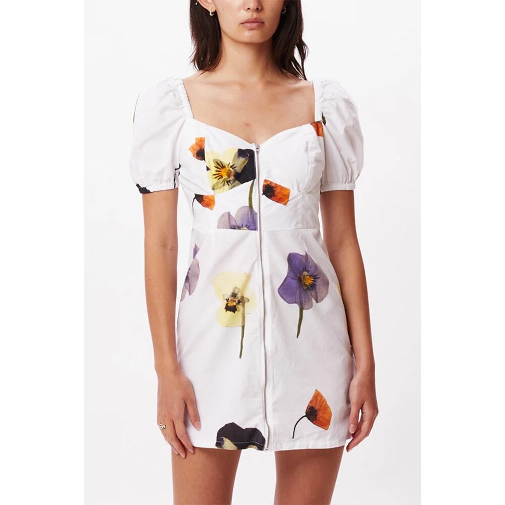 Obey White Cotton Floral Redux Mini Dress Size Medium Puff Sleeve NWT